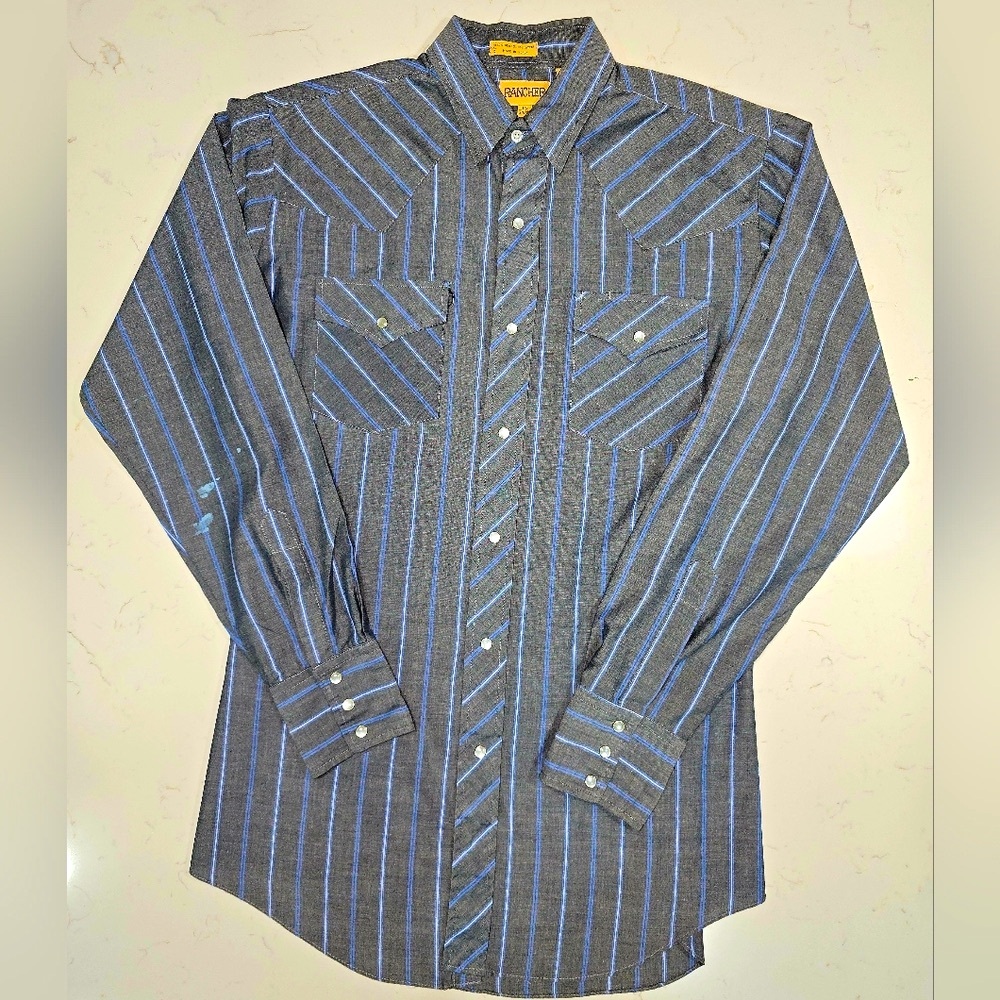 Vintage Rancher Pearl Snap Western Cowboy Long Sleeve‎ Button Up Shirt